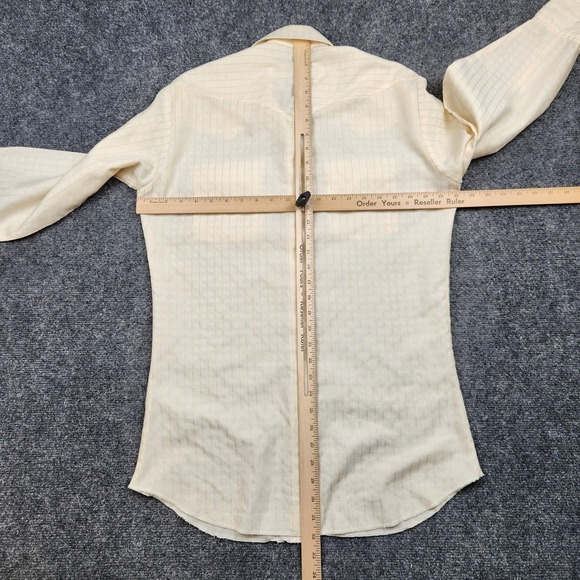 Vintage Panhandle Slim Shirt Mens Medium 15.5x33 Cream Western Pearl Snap Cowboy - Picture 5 of 9